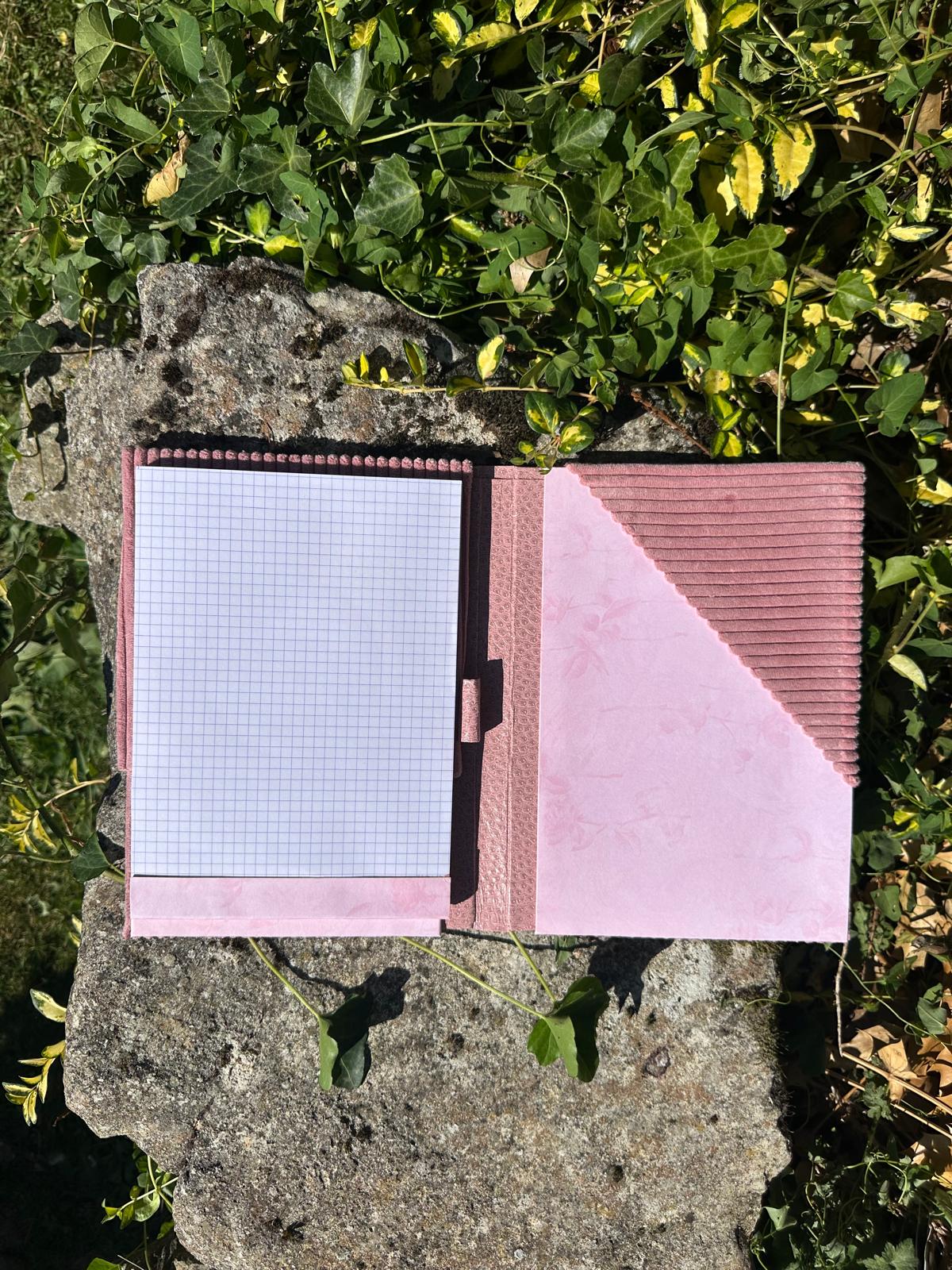 Porte Bloc-Notes velours côtelé " love " format A5