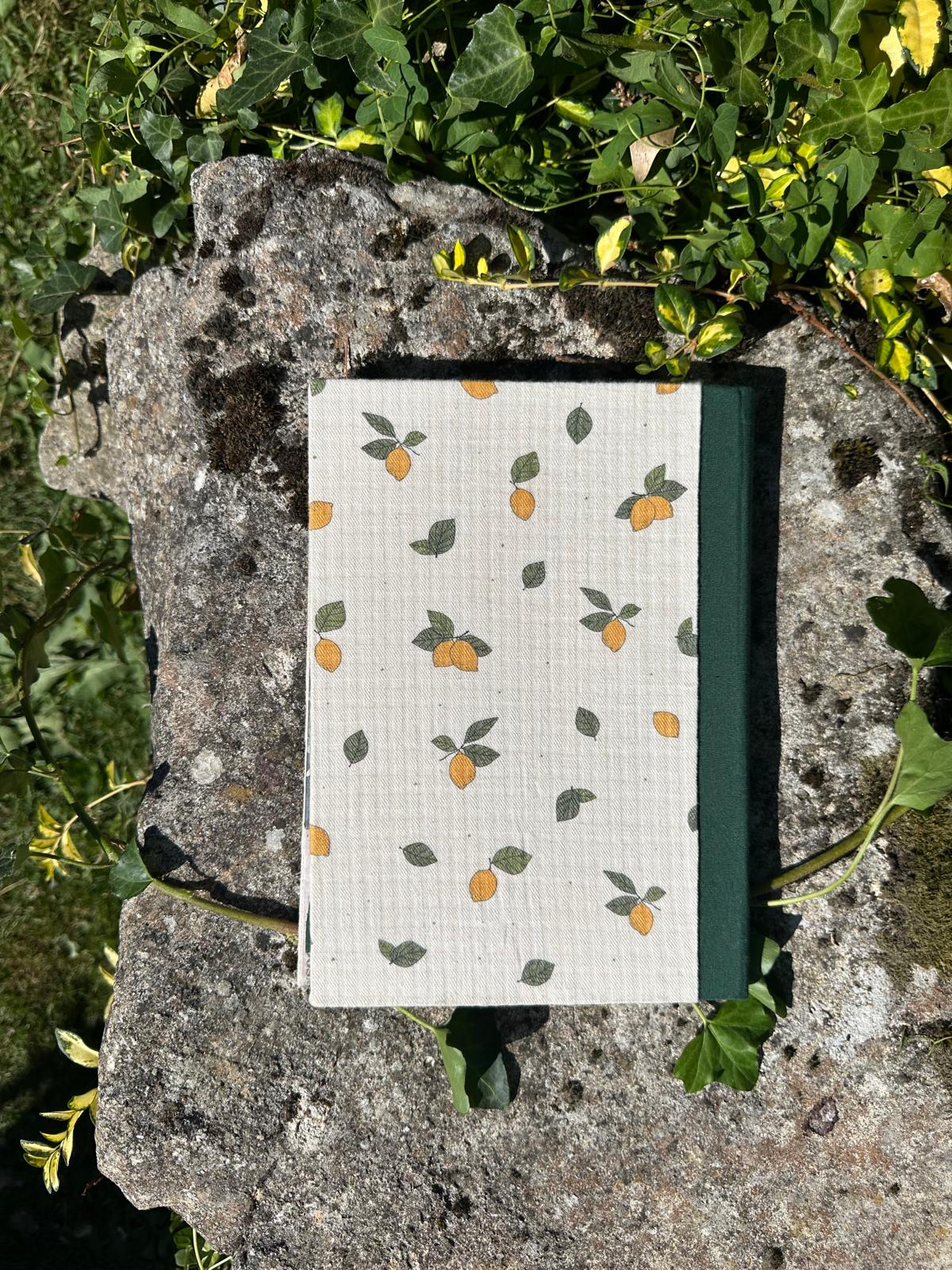 Porte Bloc-Notes tissus gaz de coton imprimé citron format A5