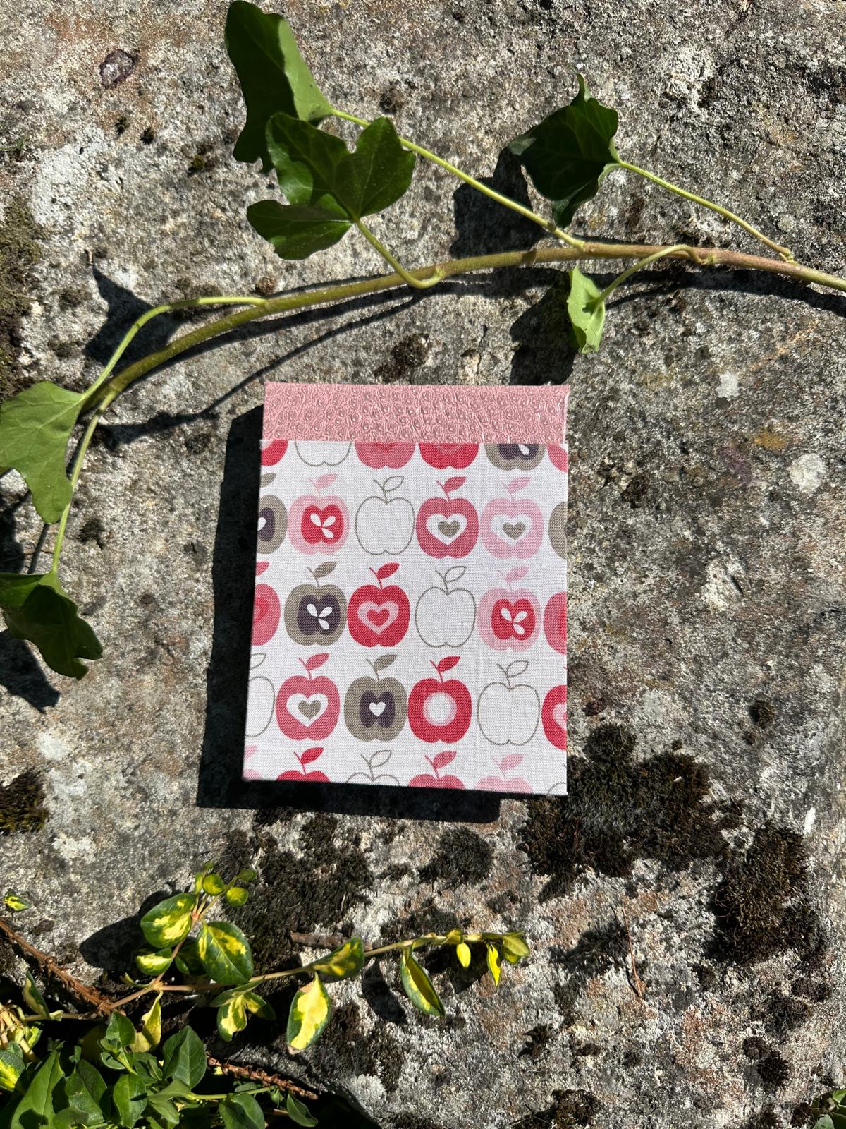 Porte Bloc-Notes tissus coton imprimé pomme format A6