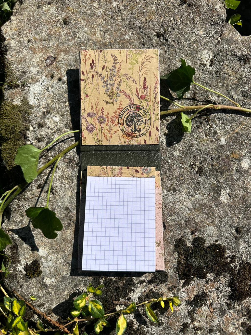 Porte Bloc-Notes tissus coton imprimé floral " Have a good Day"  format A6